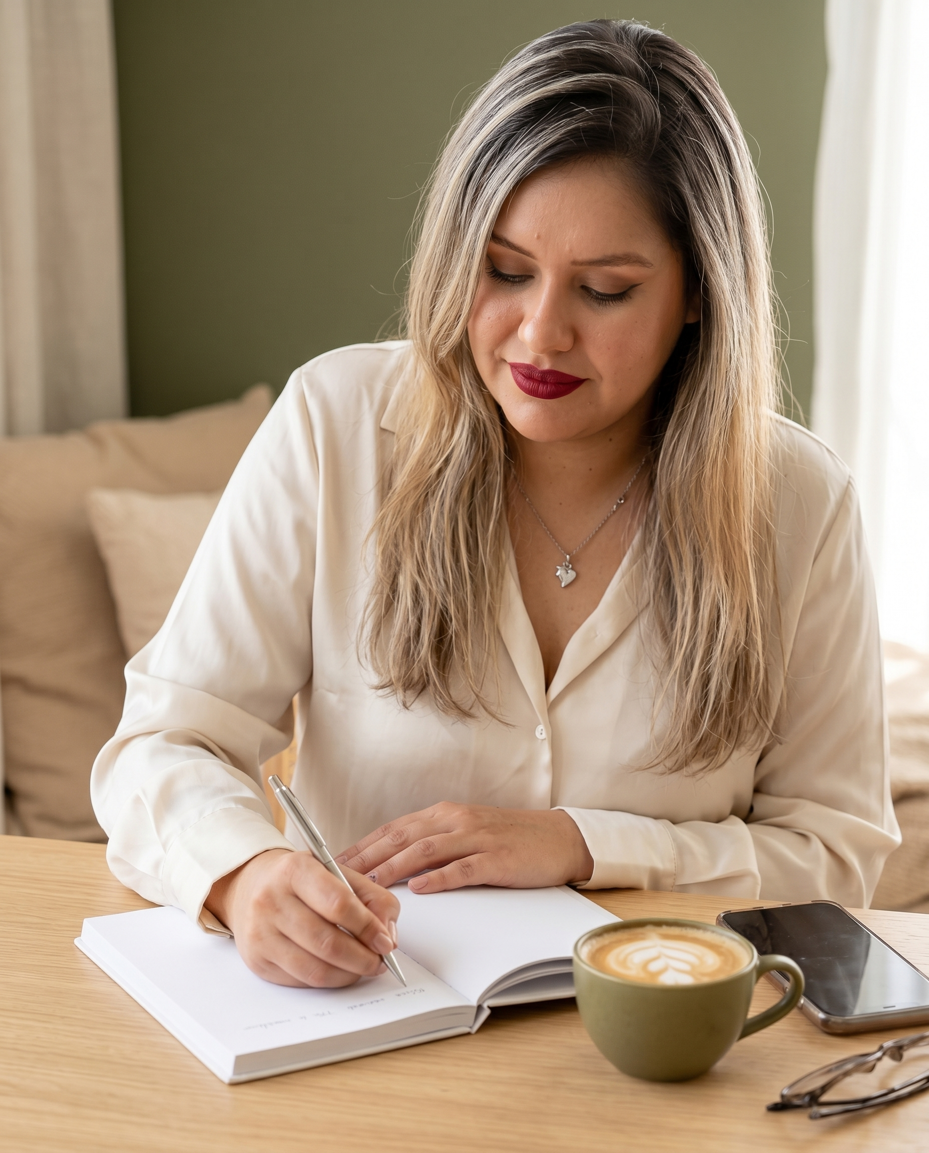 Mujer escribiendo en cuaderno