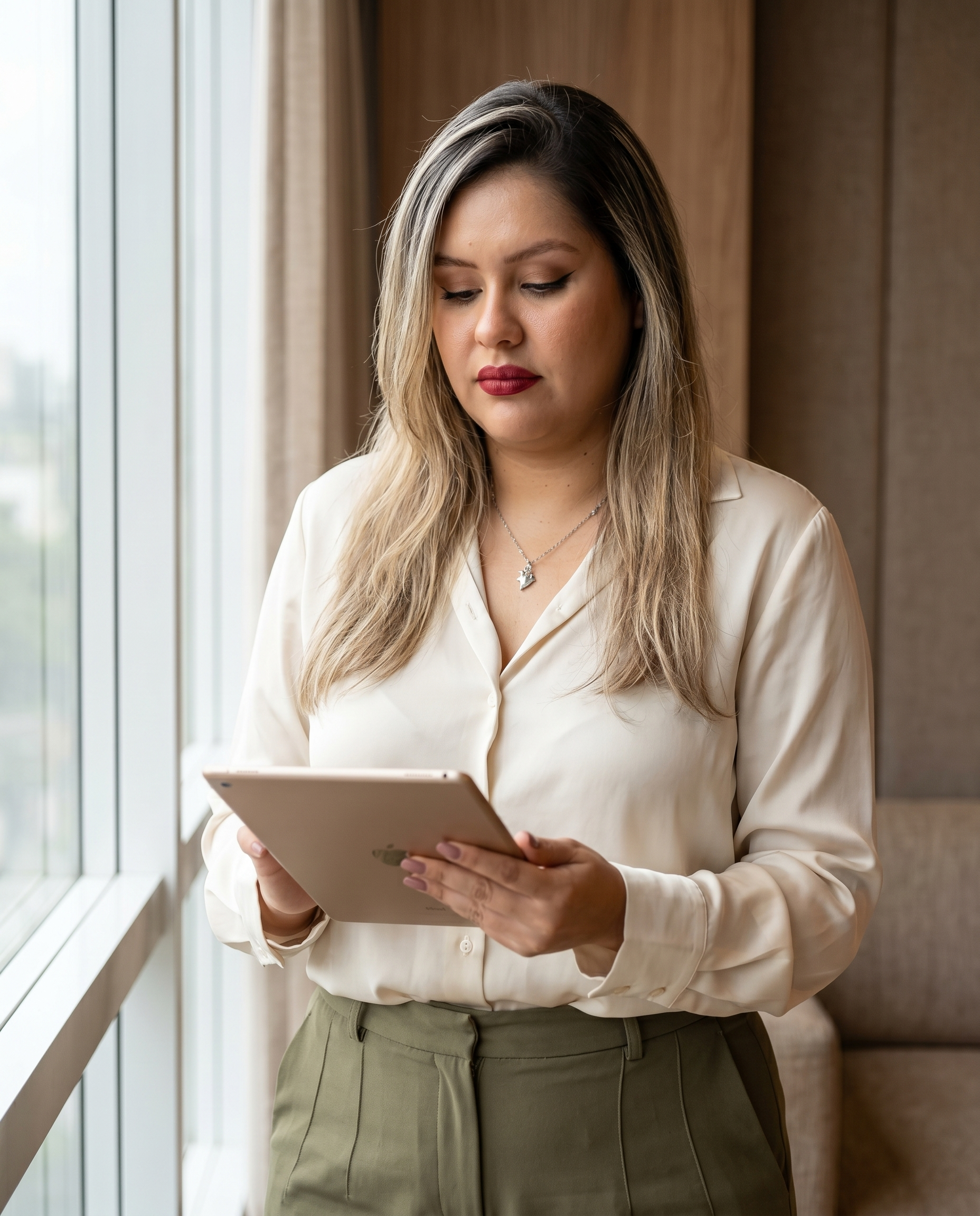 Mujer de pie con tablet